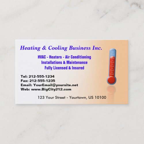 CUSTOMIZABLE Heating &amp; Cooling Thermo Business Card Template