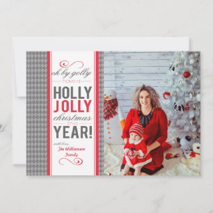 Customizable Herringbone Holly Jolly Christmas Holiday Card