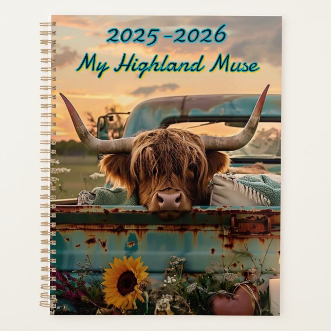 Customizable Highland Rustic Highland Cow Calendar Planner (Front)