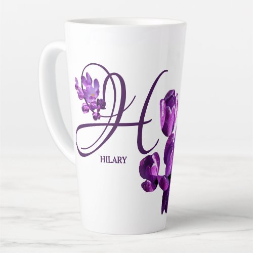 Customizable Hilary name purple floral trendy fun Latte Mug