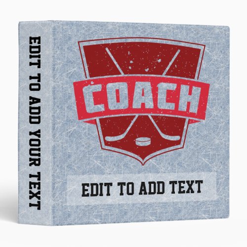 Customizable Hockey Coach Vinyl 3 Ring Binder