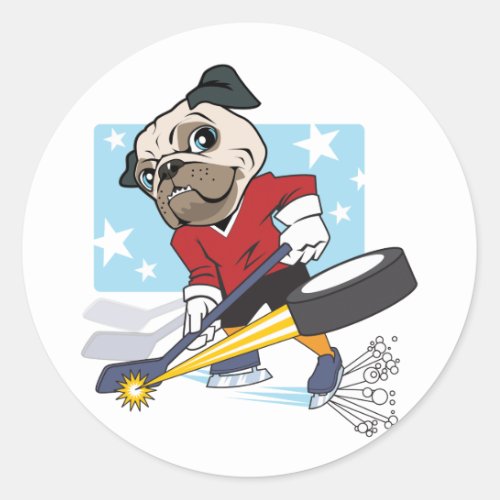 Customizable Hockey Pug Classic Round Sticker