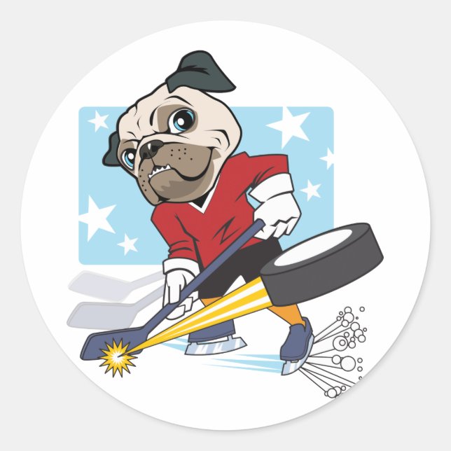Customizable Hockey Pug Classic Round Sticker (Front)
