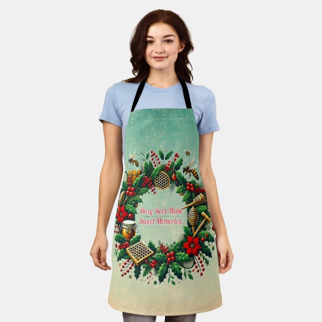 Customizable Holiday Beekeeping Wreath Apron (Worn)