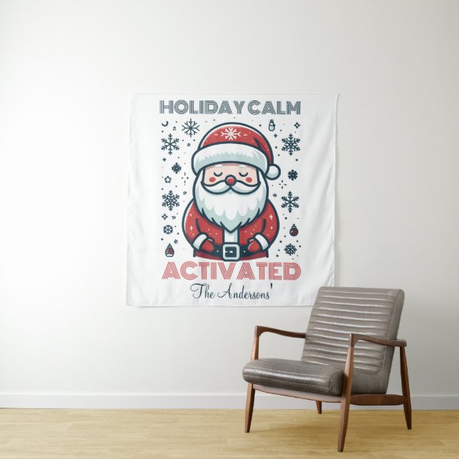 Customizable Holiday Calm Santa -Christmas Decor Tapestry (In Situ)