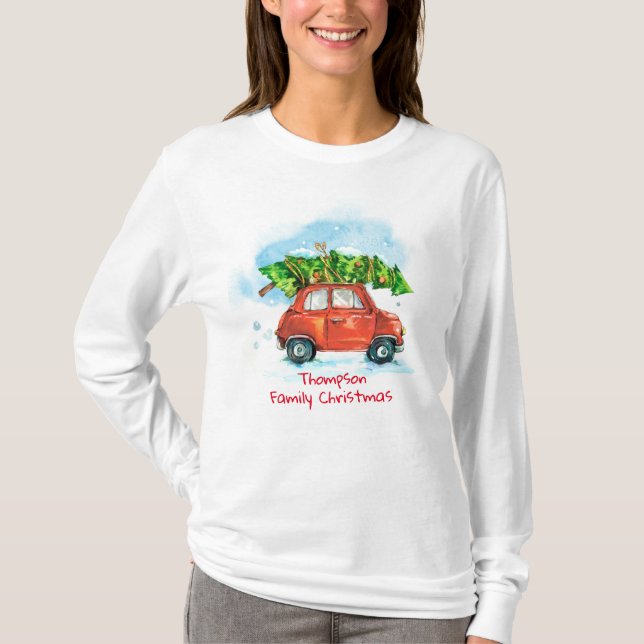 Customizable Holiday Family Christmas Tree T-Shirt (Front)