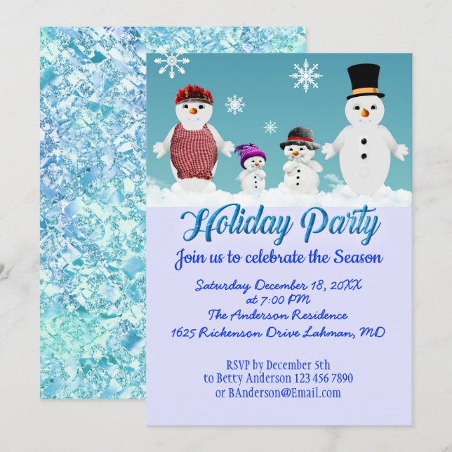 Customizable Holiday Party celebration snow family Invitation (Front/Back)