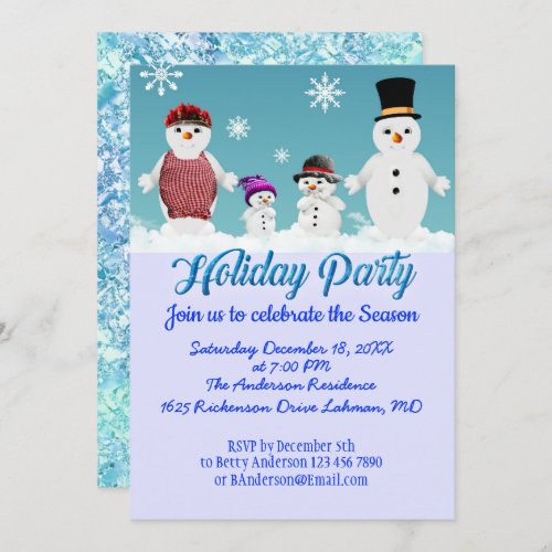 Customizable Holiday Party celebration snow family Invitation