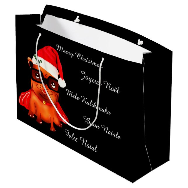 Customizable holiday santa bulldog large gift bag (Back Angled)