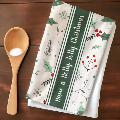 Customizable Holly Jolly Christmas Vintage French  Kitchen Towel