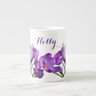 Customizable Holly name pretty purple floral fun  Bone China Mug