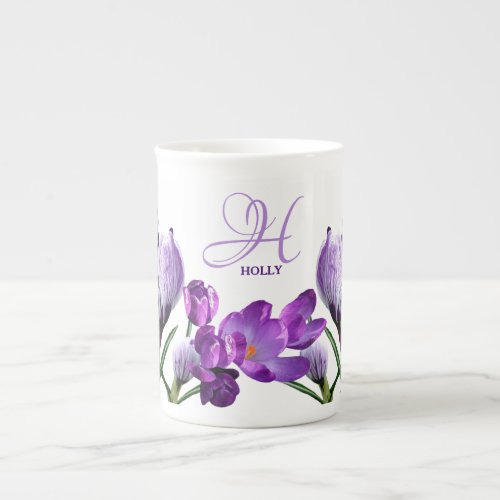 Customizable Holly name purple flowers boho trendy Bone China Mug