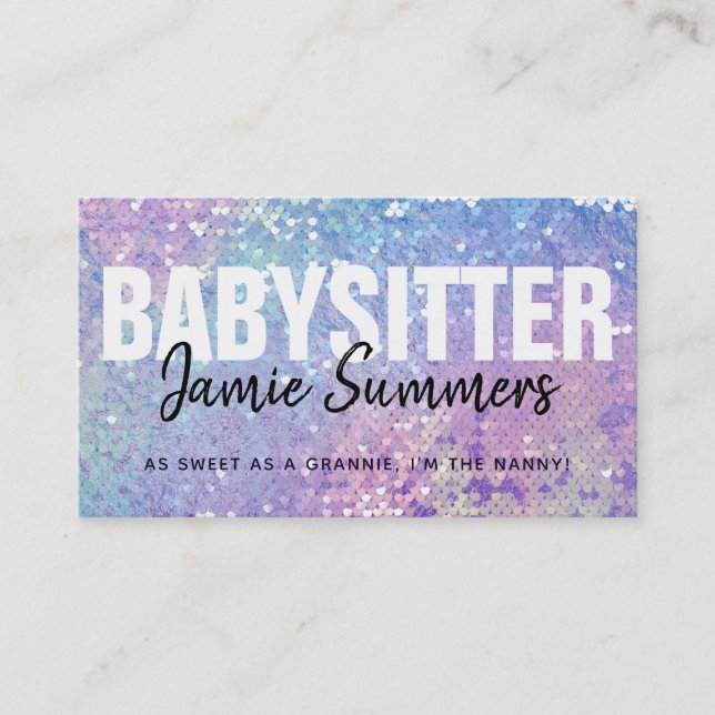 Customizable Holographic Babysitter Business Cards (Front)