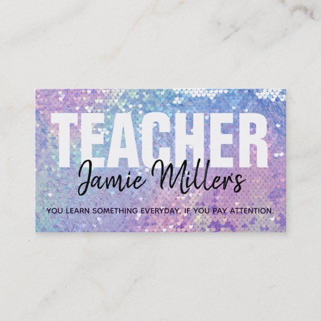 Customizable Holographic Teacher Business Cards (Front)