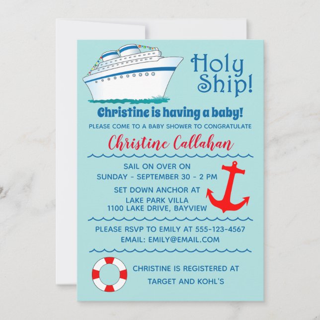 Customizable Holy Ship Baby Shower Invitation (Front)