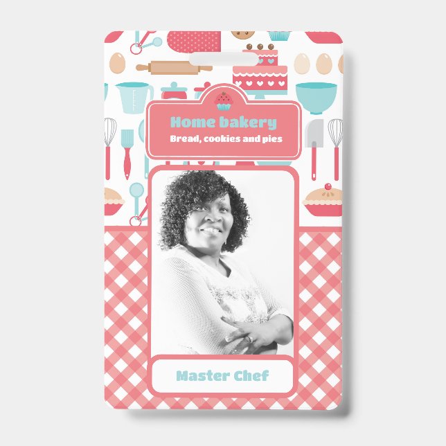 Customizable Home Bakery Professional Chef Photo  Badge (Front)
