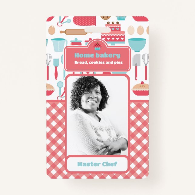 Customizable Home Bakery Professional Chef Photo  Badge (Front)
