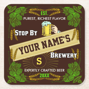 Customizable Home Bar Brewery Beer Square Paper Coaster