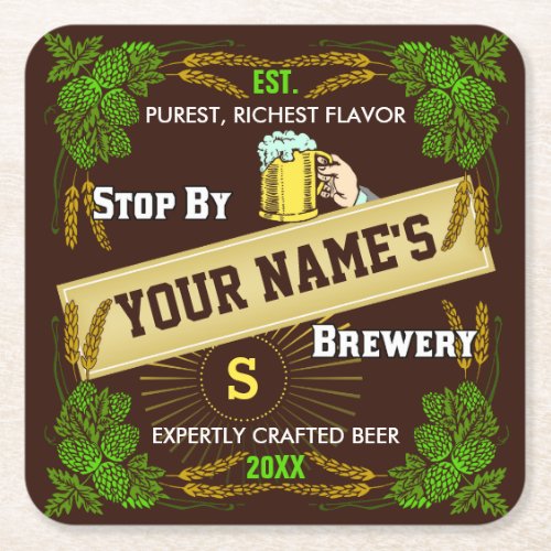 Customizable Home Bar Brewery Beer Square Paper Coaster