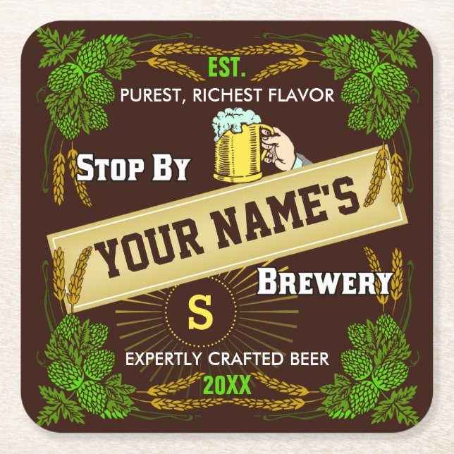 Customizable Home Bar Brewery Beer Square Paper Coaster (Front)