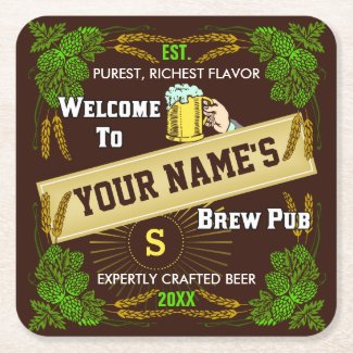 Customizable Home Bar Brewpub Beer Brewery Square Paper Coaster