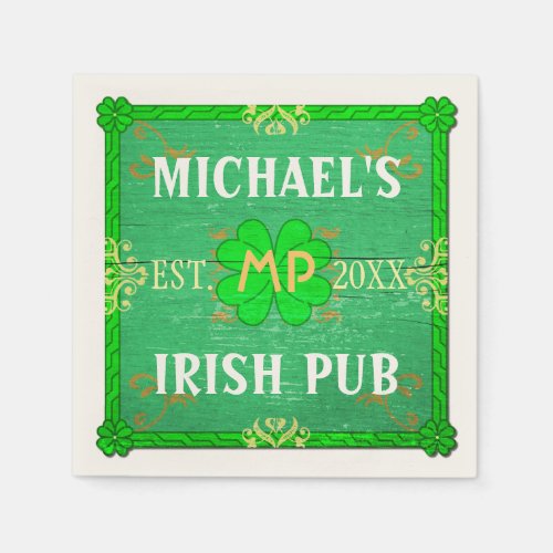 Customizable Home Bar Green Irish Pub Napkins