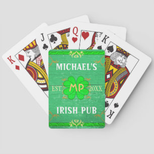 Customizable Home Bar: Green Irish Pub Poker Cards