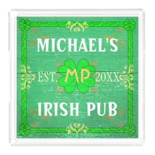 Customizable Home Bar Irish Pub Green Acrylic Tray