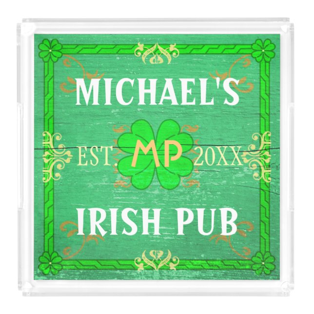 Customizable Home Bar Irish Pub Green Acrylic Tray (Front)
