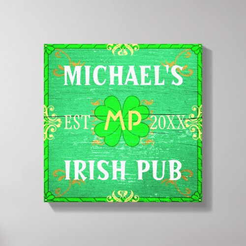 Customizable Home Bar Irish Pub Green Canvas Print