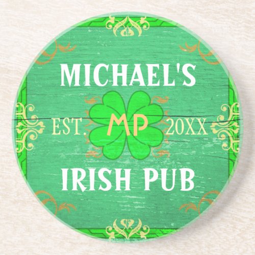 Customizable Home Bar Irish Pub Green Coaster