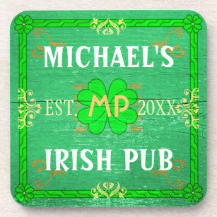 Customizable Home Bar Irish Pub Green Drink Coaster