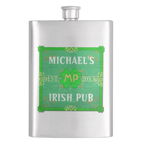 Customizable Home Bar Irish Pub Green Hip Flask