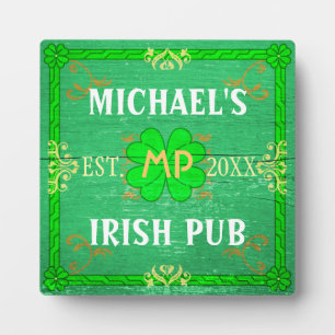 Customizable Home Bar Irish Pub Green Plaque