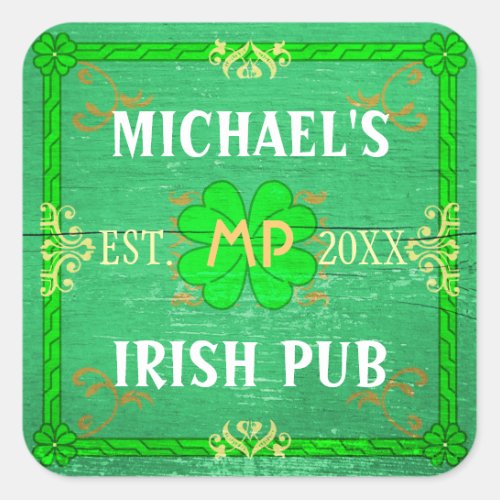 Customizable Home Bar Irish Pub Green Square Sticker