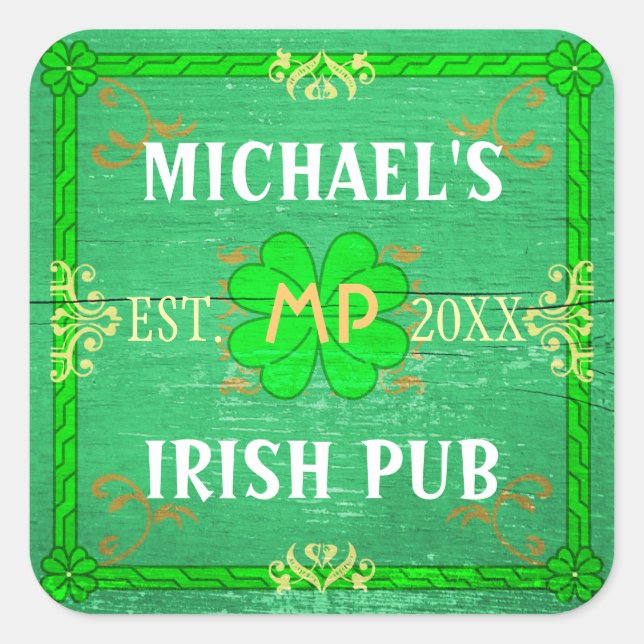 Customizable Home Bar Irish Pub Green Square Sticker (Front)
