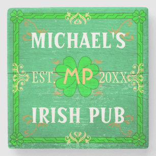 Customizable Home Bar Irish Pub Green Stone Coaster