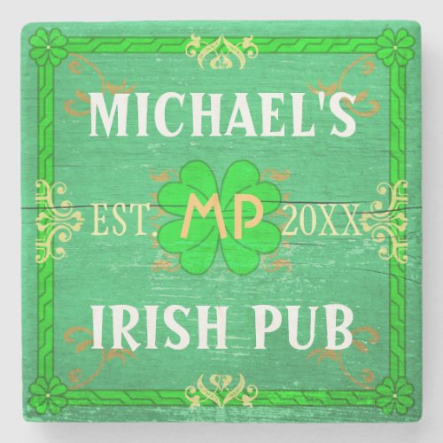Customizable Home Bar Irish Pub Green Stone Coaster