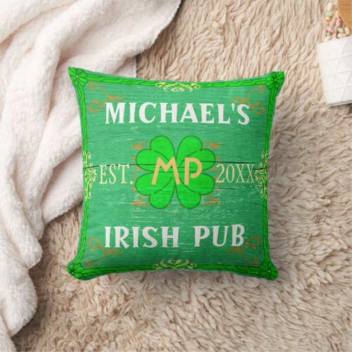 Customizable Home Bar Irish Pub Green Throw Pillow