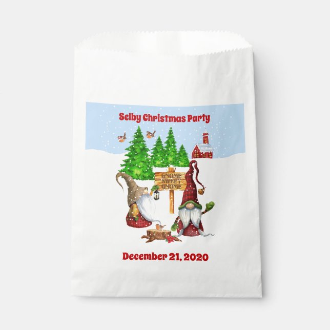 Customizable Home Sweet Home Gnome Winter Scene Favor Bag (Front)