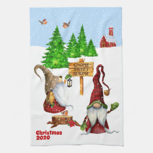 Customizable Home Sweet Home Gnome Winter Scene Kitchen Towel