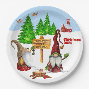 Customizable Home Sweet Home Gnome Winter Scene Paper Plates