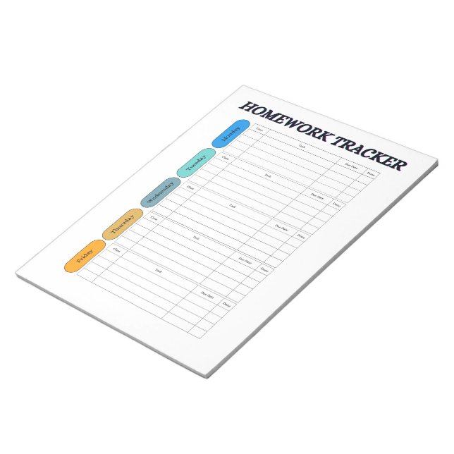 Customizable Homework Tracker Notepad (Angled)
