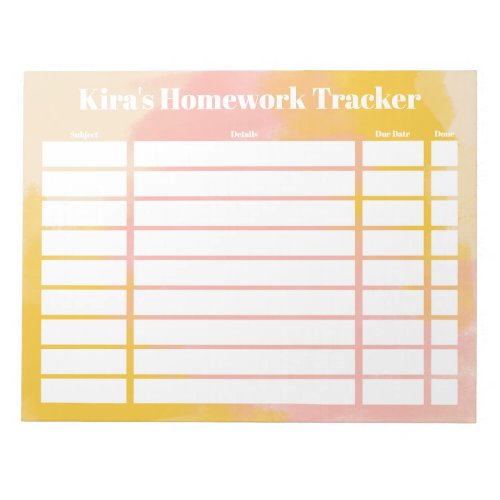 Customizable Homework Tracker Notepad