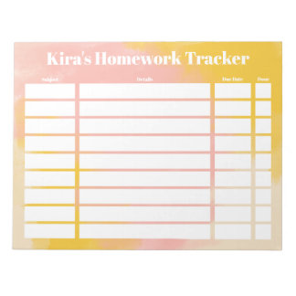 Customizable Homework Tracker Notepad