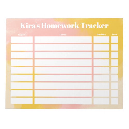 Customizable Homework Tracker Notepad