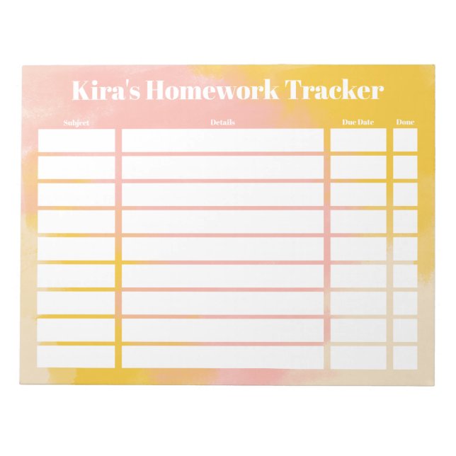 Customizable Homework Tracker Notepad (Front)