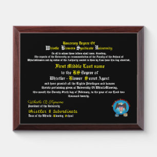 Customizable Honorary BS Degree from WBSU Award Plaque