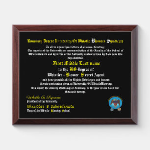 Customizable Honorary BS Degree from WBSU Award Plaque