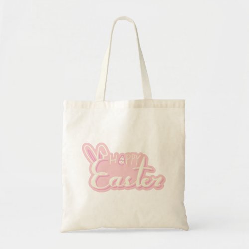 Customizable Hoppy Easter Pink White Egg Hunting Tote Bag